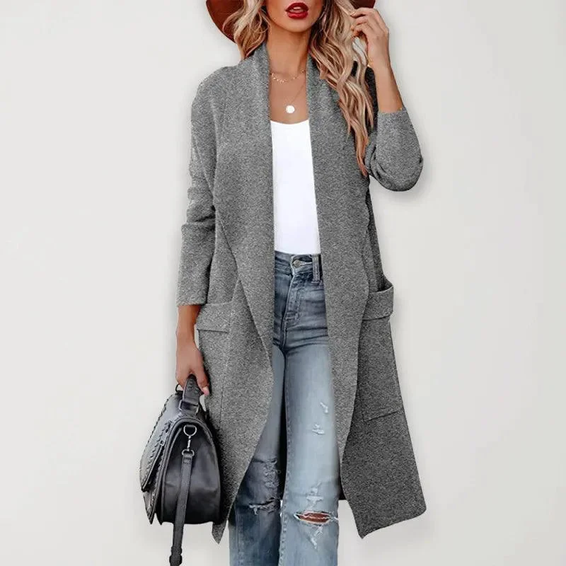 Women Casual Long Slim Woolen Overcoat