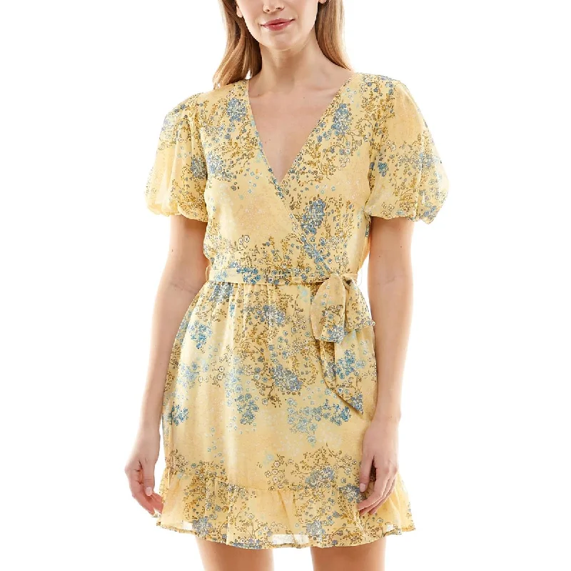 Speechless Womens Juniors Floral Print Chiffon Mini Dress