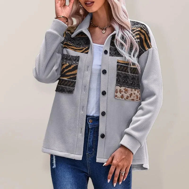 Stylish Patchwork V-Neck Women Coat