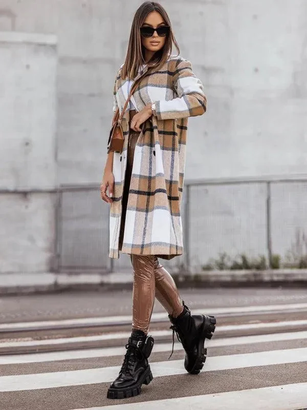 Plaid Double-Breasted Women Coat