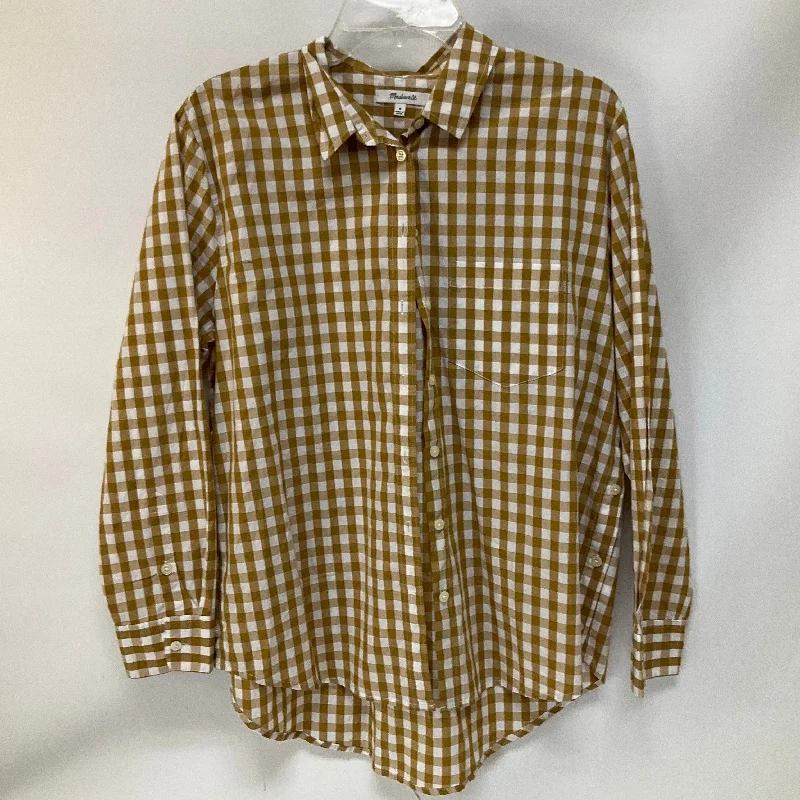 Top Long Sleeve By Madewell In Checkered Pattern, Size: M