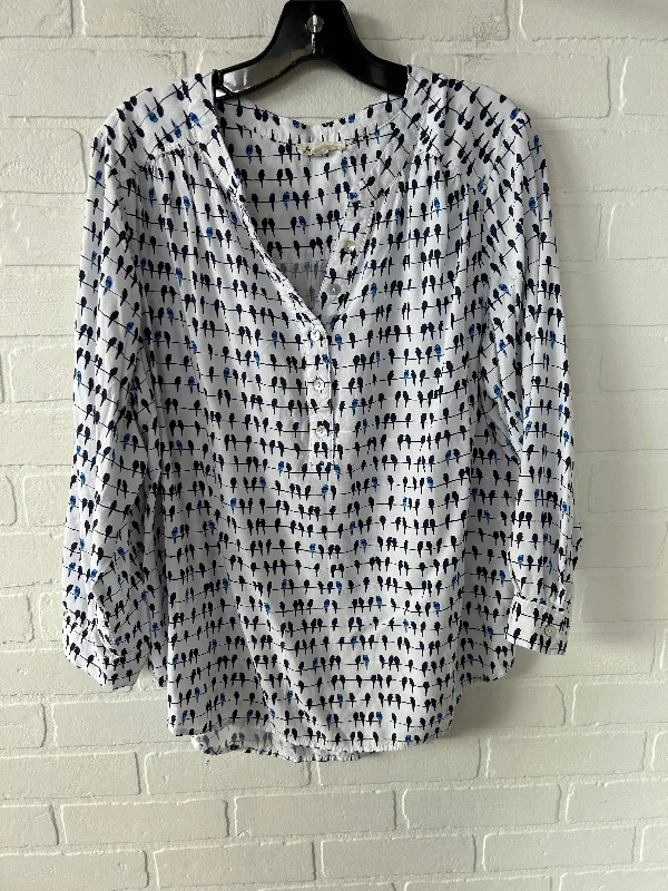 Top Long Sleeve By Jane And Delancey In Blue & White, Size: 1x