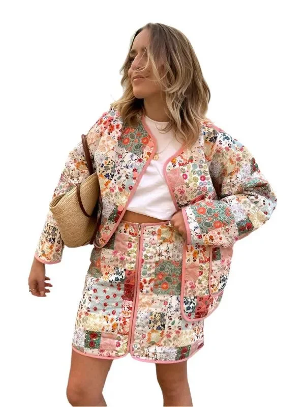 Floral  Quilted Coat Women