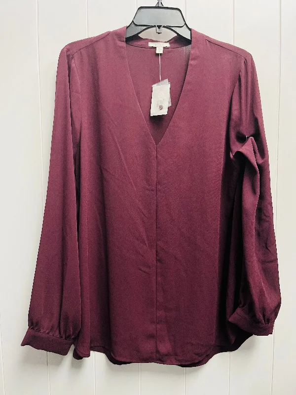 Top Long Sleeve By Pleione In Maroon, Size: Xl