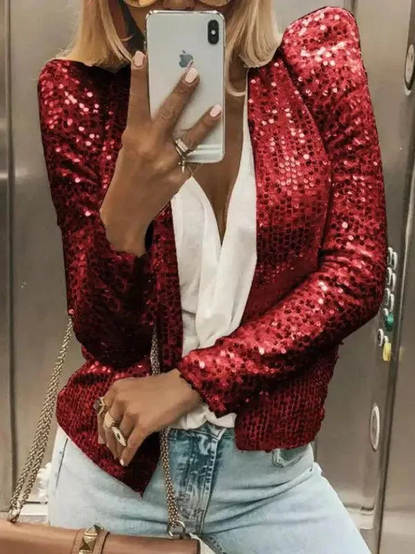 Short Women Sequin Coat