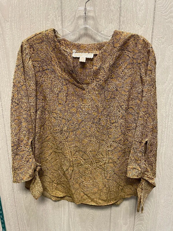 Blouse Long Sleeve By Michael By Michael Kors In Brown & Gold, Size: S