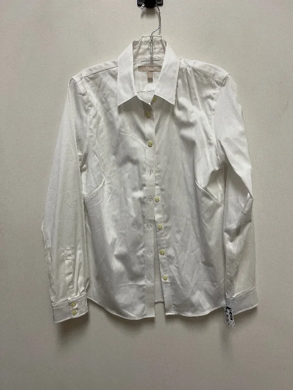 Blouse Long Sleeve By Banana Republic In White, Size: L