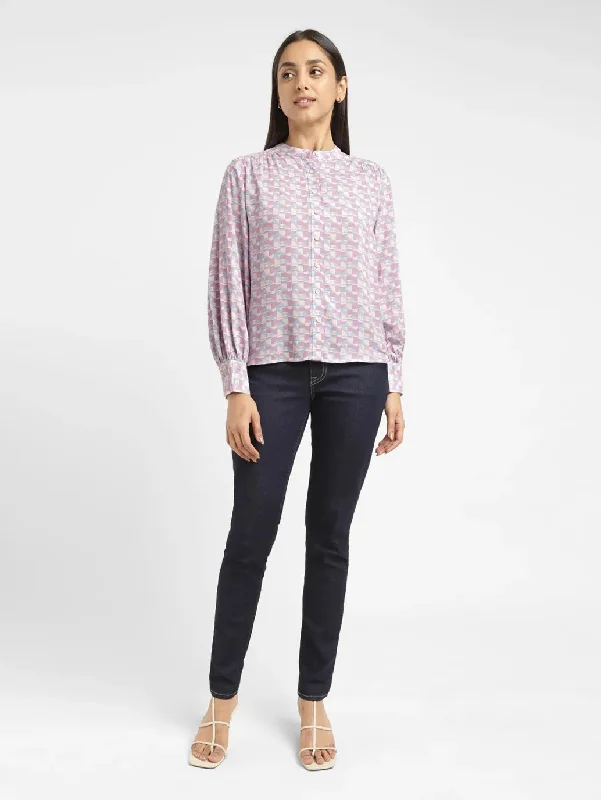 Women's Geometric Band Neck Shirt