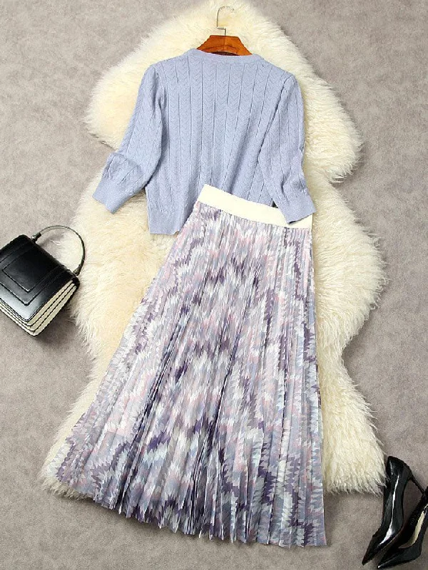 Pleated Skirt Outfit Set  - Sweat Top