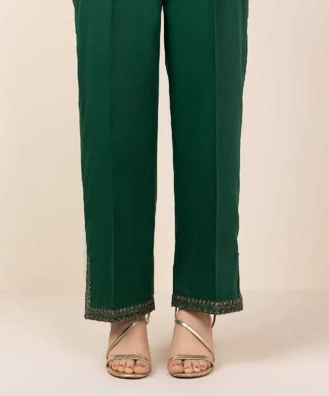 Embroidered Cotton Satin Pants