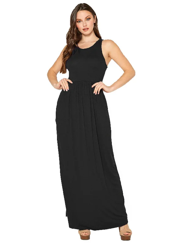 Womens Sleeveless Pleated Maxi Dress