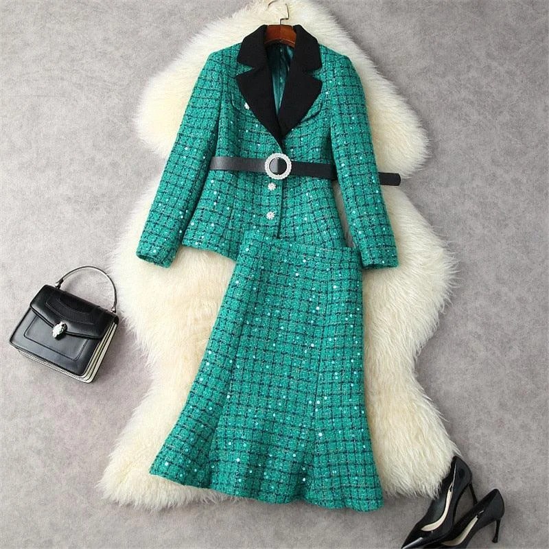 Luxury Sequins Tweed Skirt Suit