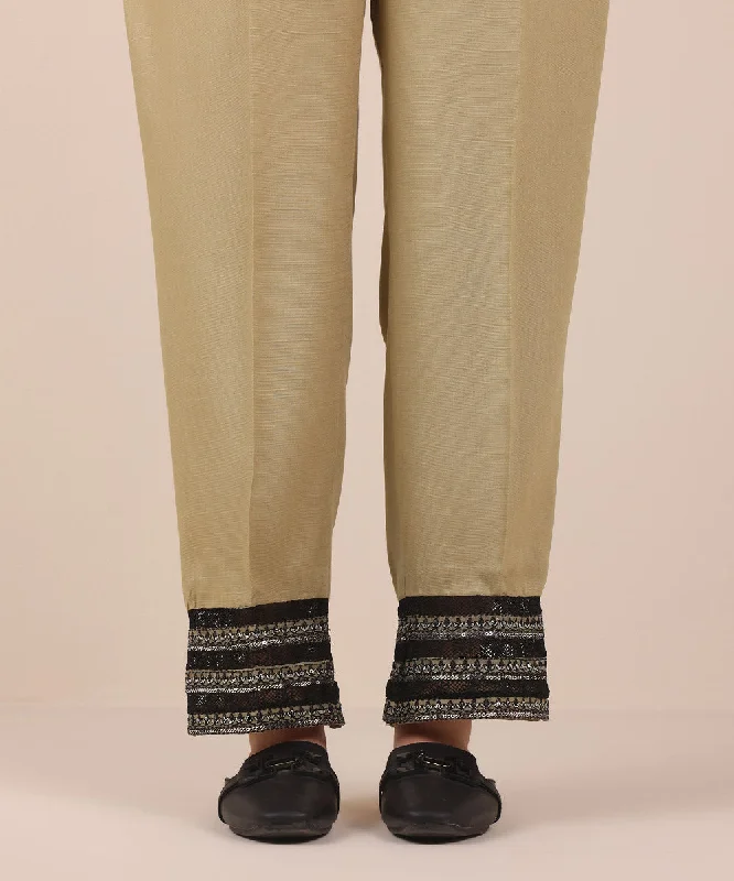 Embroidered Raw Silk Pants