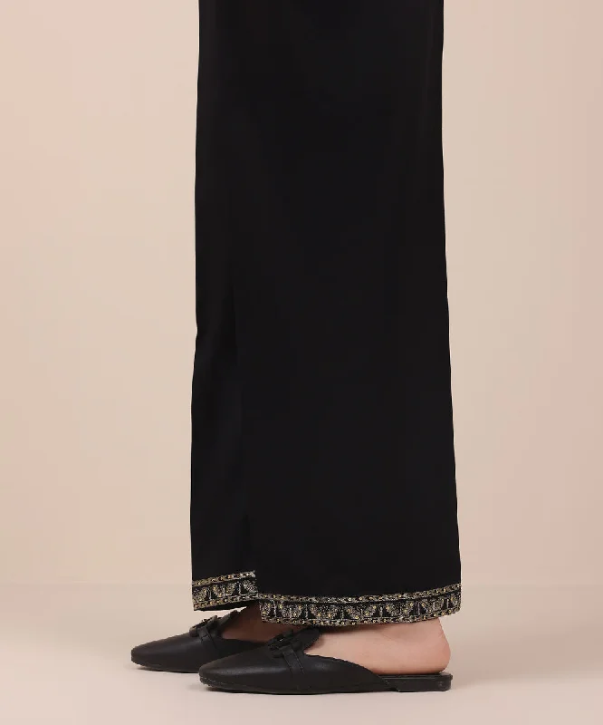 Embroidered Cotton Satin Pants