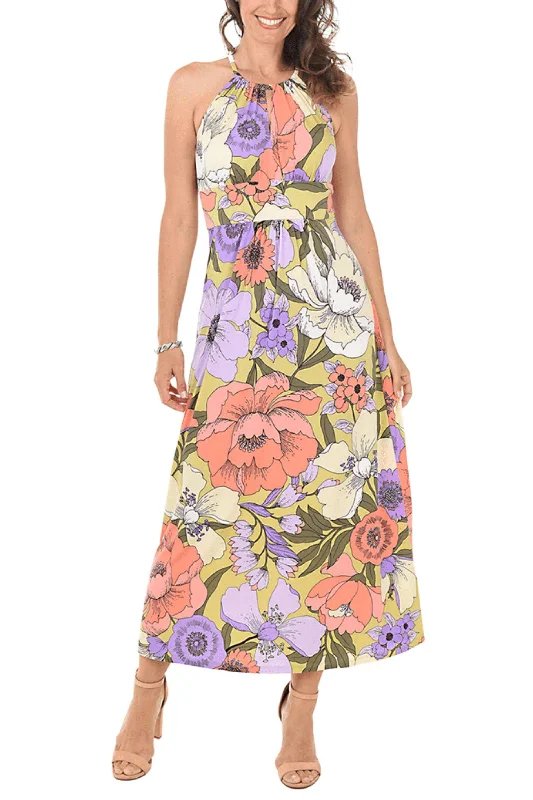 London Times T6110M - Floral Halter Maxi Dress