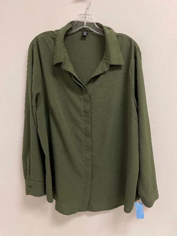 Blouse Long Sleeve By Shein In Green, Size: 2x