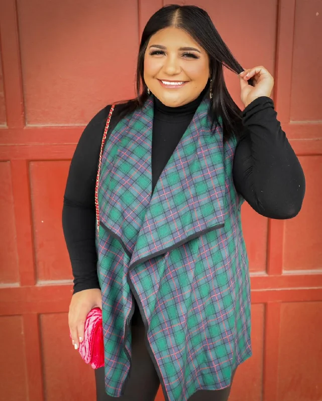 (PLUS) Gracey Green Plaid Vest