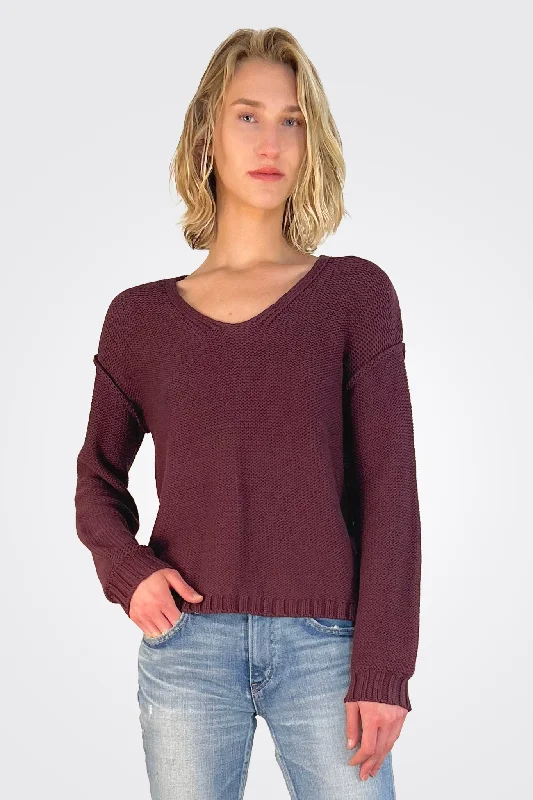 Kendra V Neck Sweater - Plum