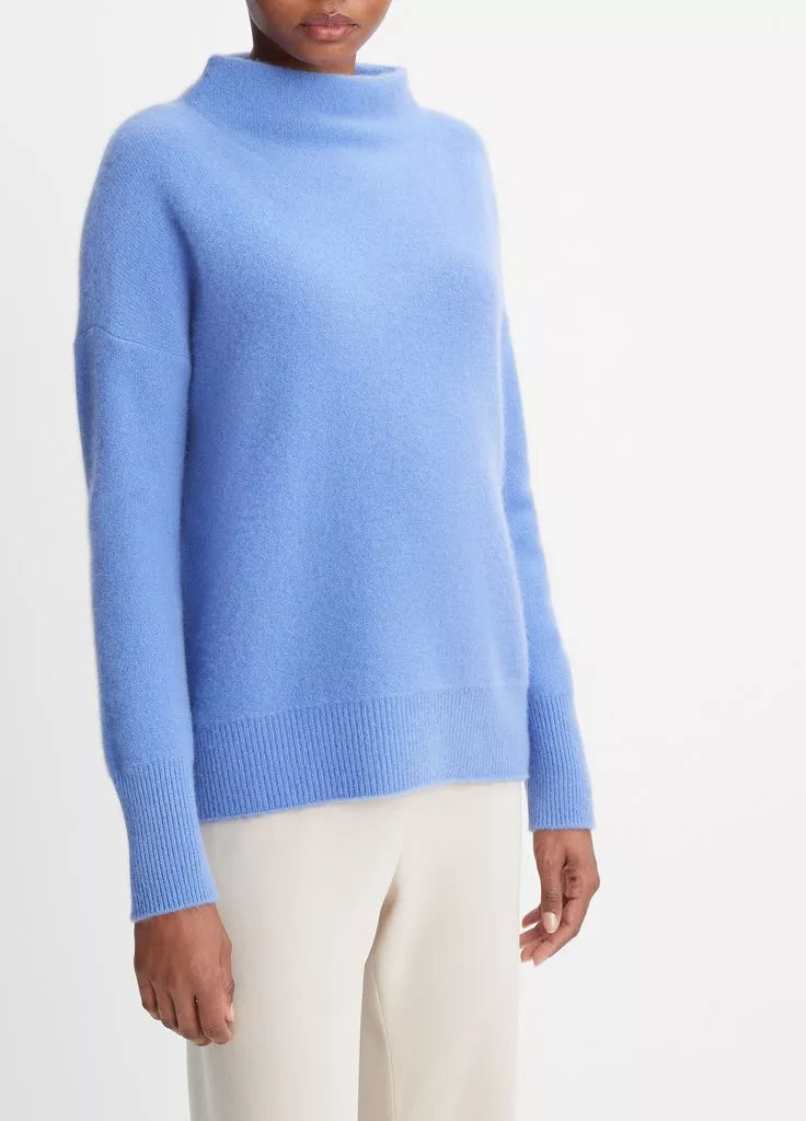 Plush Cashmere Funnel Neck Sweater - Wave Quartz