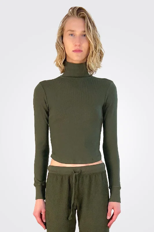 Ronnie Crop Turtleneck Top - Military