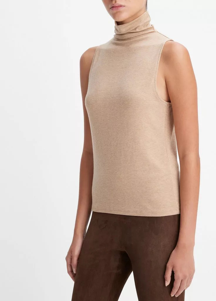 Sleeveless Turtleneck Top - Heather Cashew