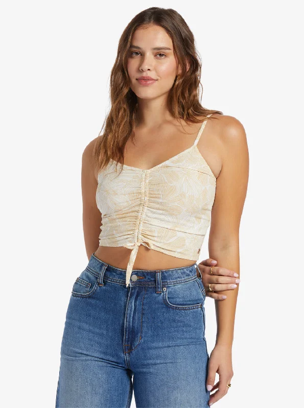 Vibrant Light Strappy Crop Top - Tapioca Crazy Hibiscus