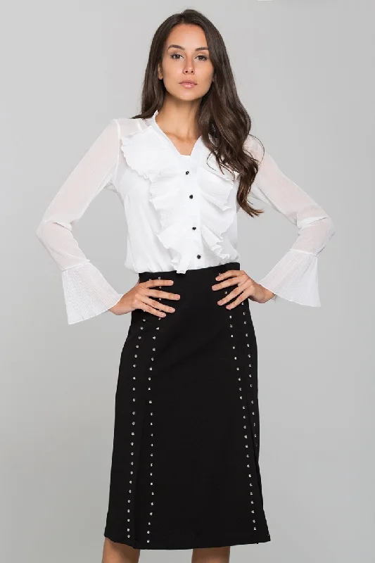 White Pleated Gabot Top and Black Skirt Set