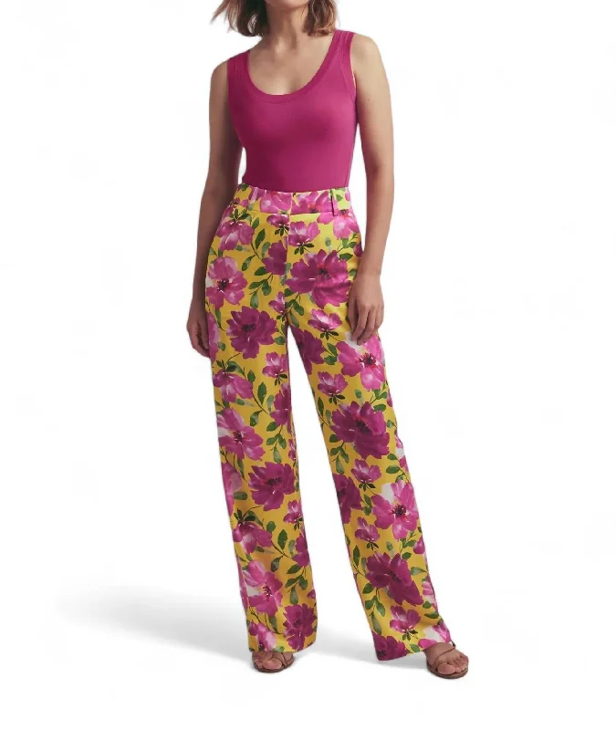 Fiona Floral Pant In Bold Camellia