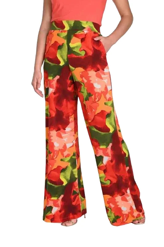 Floral Knit Pant In Red/green