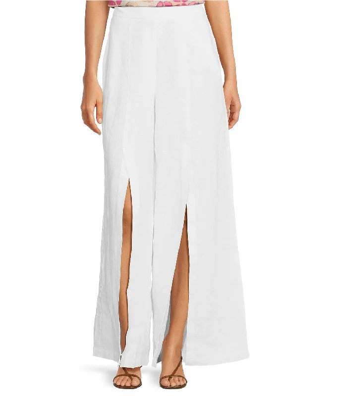 Linen Front Slit Pant In White