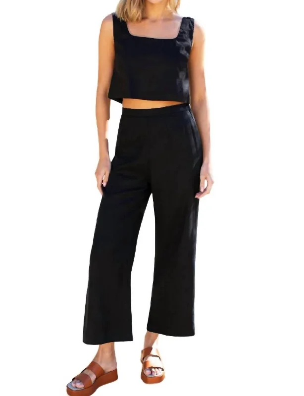 Roma Pant In Black Linen