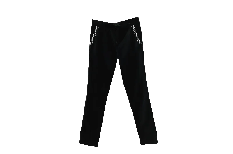 Zadig & Voltaire Slim Fit Stretch Pants with Embroidery in Black Velvet