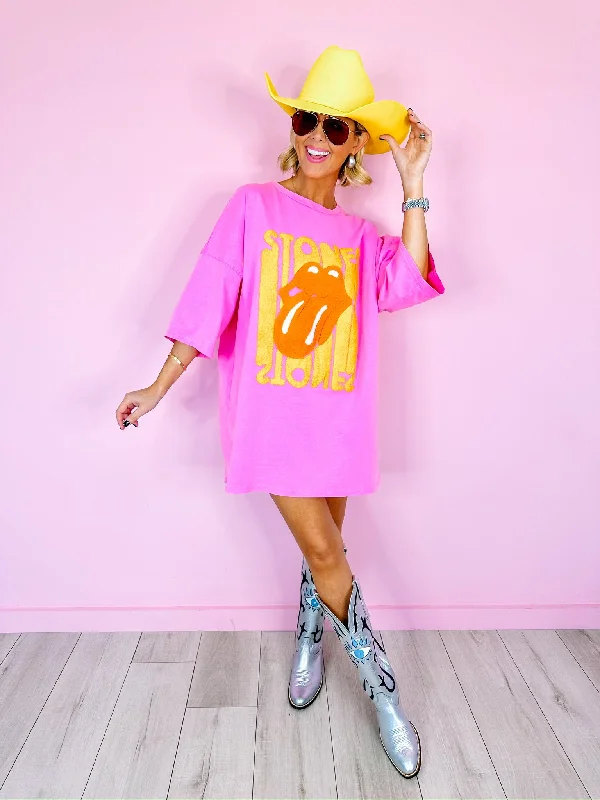 ROLLING STONES OVERSIZED TUNIC TOP - PINK/YELLOW