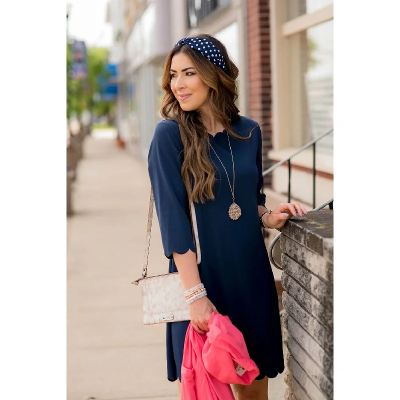 Scalloped 3/4 Sleeve Dress