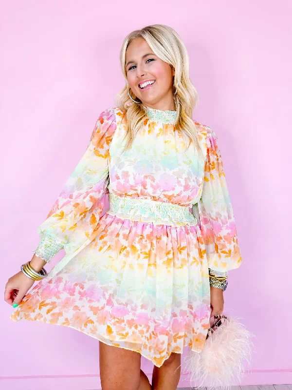 SUNSET ROSES SMOCKED DRESS