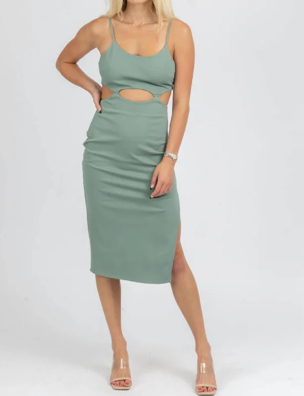 Cutout Detail Midi Dress In Deep Green