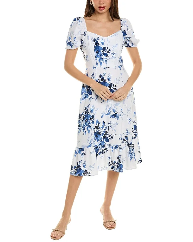 Ellen Tracy Sweetheart Linen-Blend Midi Dress