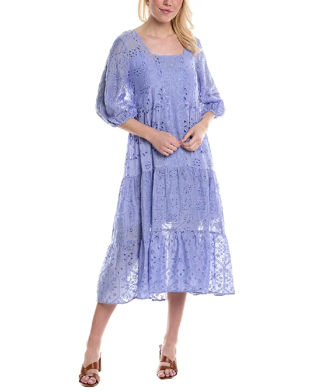 Johnny Was Castillo Eyelet Silk-Blend Midi Dress