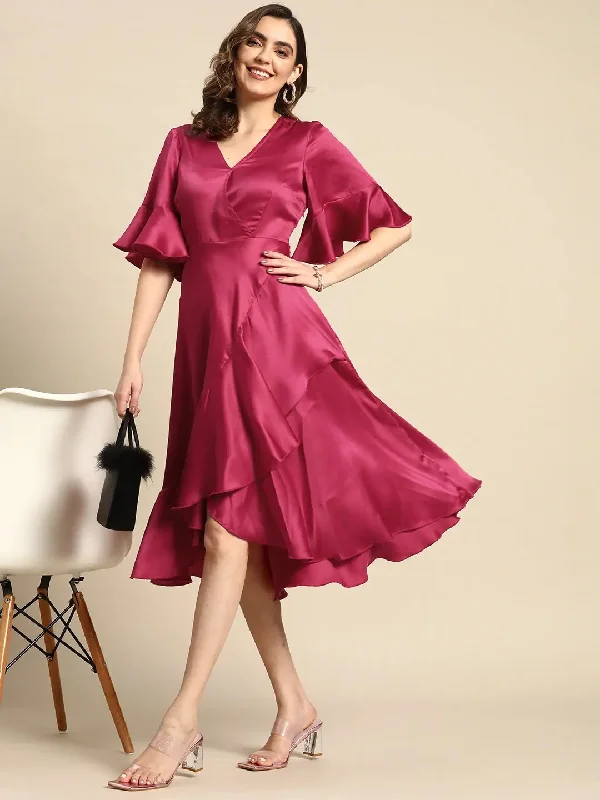 Midi over lap Frill Dress in Pink