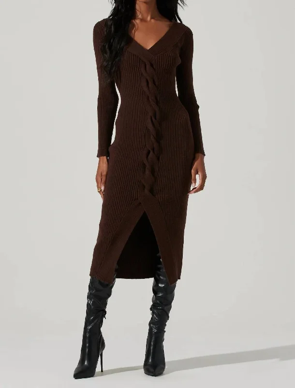 Vesper Knit Midi Dress In Dark Brown