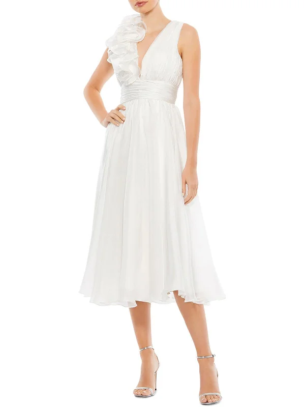 Womens A Line V Neck Midi Dress