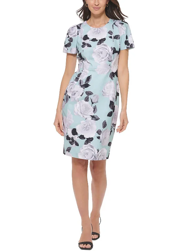 Womens Floral Knee Length Midi Dress