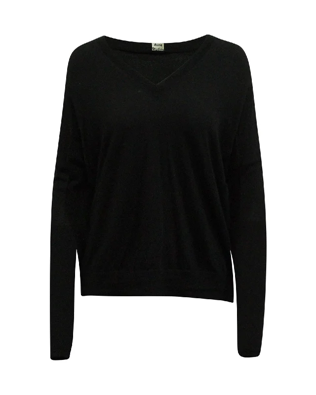 Acne Studios V-neck Sweater in Black Merino Wool