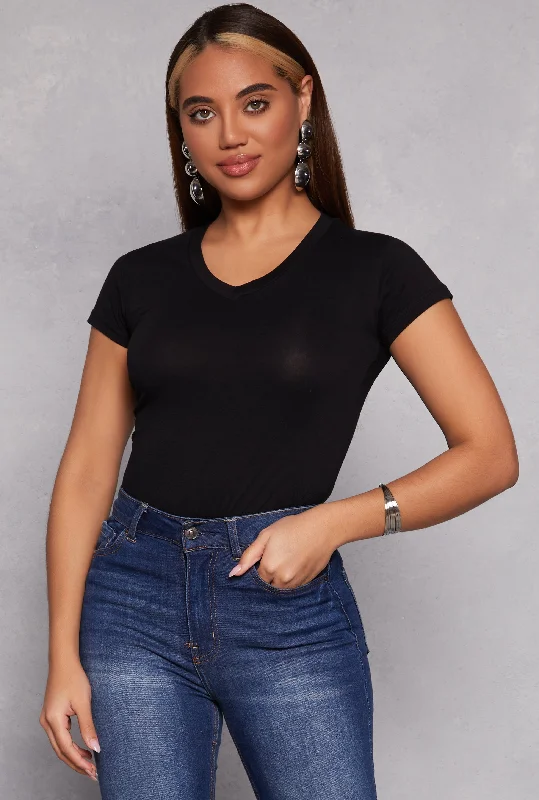 Short Sleeve V Neck Top