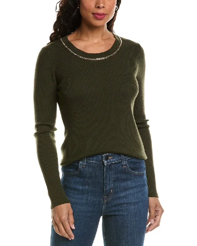 Elie Tahari Chain Trim Wool Sweater