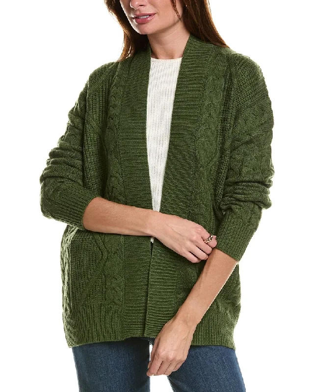 Forte Cashmere Luxe Cable Wool & Cashmere-Blend Cardigan