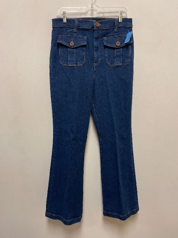 Jeans Flared By Loft In Blue Denim, Size: 14