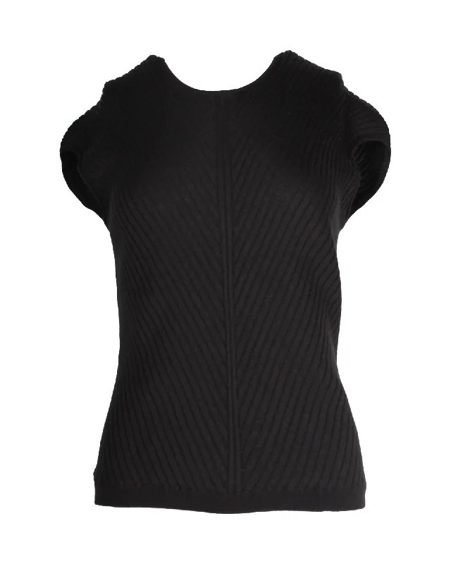 Loro Piana Rohe Asymmetric Sleeveless Rib-Knit Top in Black Cashmere