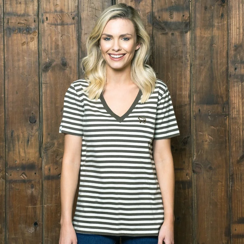 Outline Nguni Stripe V-Neck Shabby Tee Fatigue