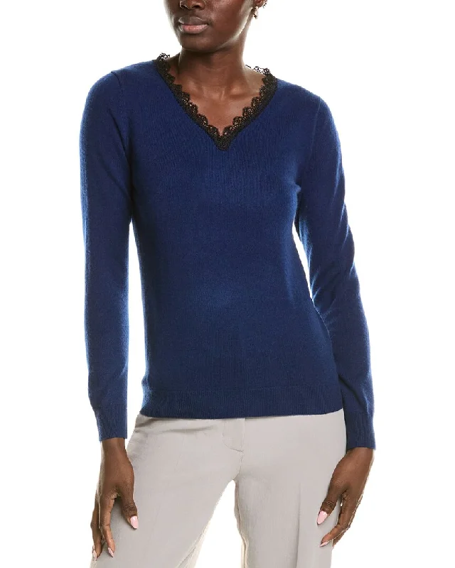 sofiacashmere Lace Trim Cashmere Sweater